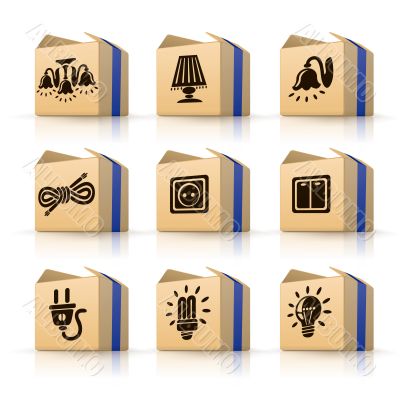 Icons electric tools in boxes