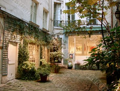 Old Parisian court yard with gallery