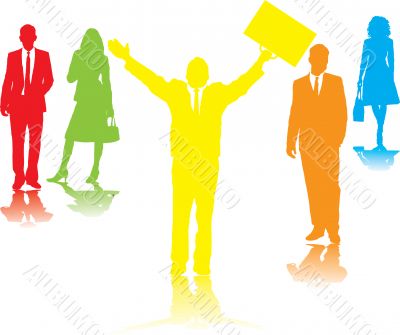 business people pray rainbow