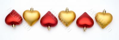 Christmas baubles on a white background