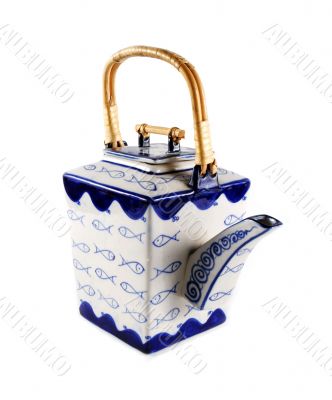 Asian style blue and white teapot
