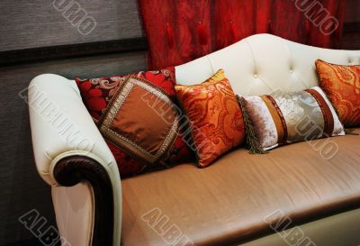 Modern sofa with colorful cushions