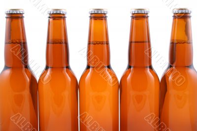 five bottles of beer isolated on white