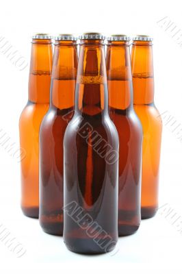 five bottles of beer isolated on white