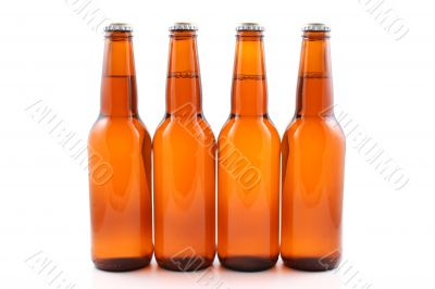 four bottles of beer isolated on white