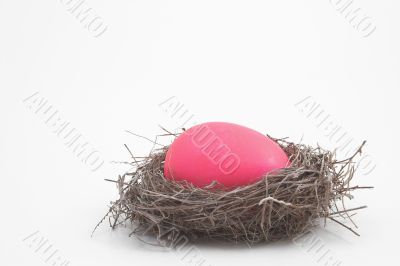 a pink easter egg in a birds nest