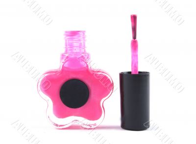 Pink nail polish isolated on white