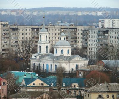 Orthodox Church among modern buildings