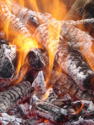 Flaming wooden logs