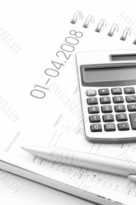 year planner with calcularor and pen