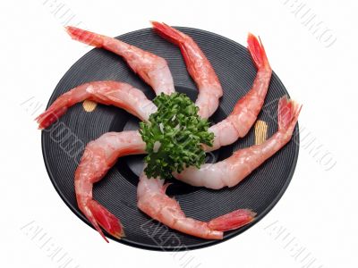 Shrimp on a wooden plate-clipping path