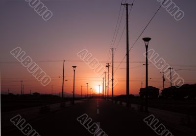 Sunset on the road