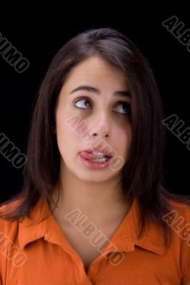 Brunette showing the tongue