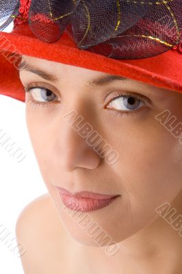Girl with red hat close-up