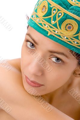 Girl with green hat close-up