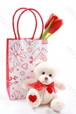 nice shopping bag with tulip and teddy