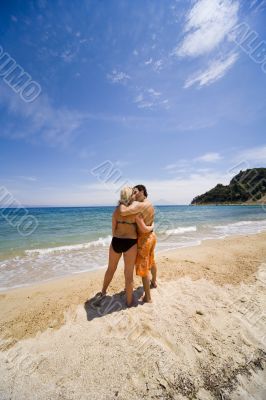 Young men on seacoast