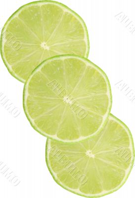close-ups of fresh lime slices isolated on white