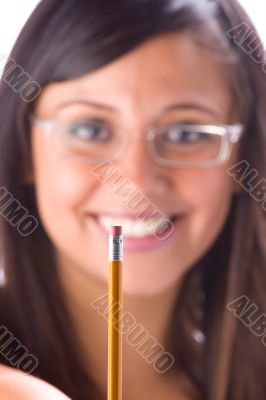 Brunette and pencil