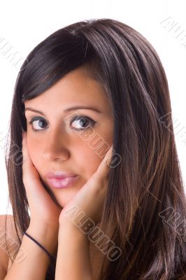 Beautiful brunette in white close-up