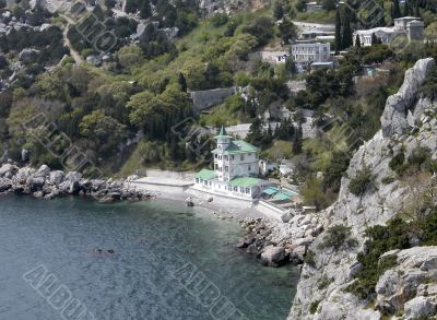 Crimea. View from hill on house on the beach