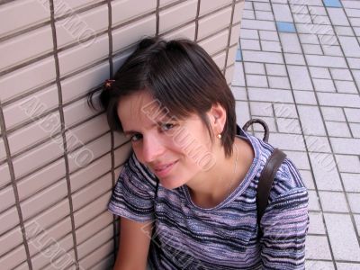 Smilling girl looking up