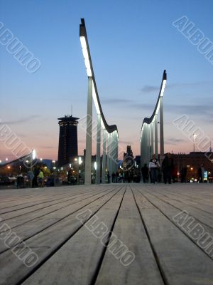 Night port. Bridge. Barcelona