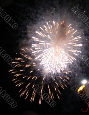 Night celebration fireworks upon dark sky
