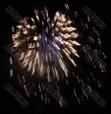 Night celebration fireworks upon dark sky