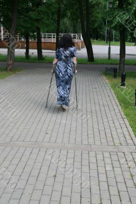 Young women with crutches