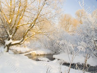 Winter landscape with the river
