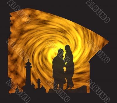 Silhouette of the girl and the young man