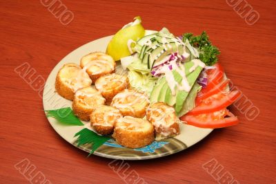 Salad and sushi