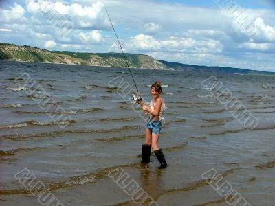 girl on fishing