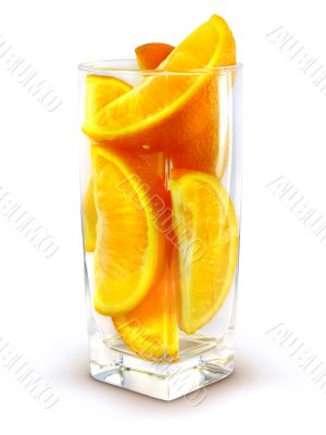 Glass with orange fruits isolated