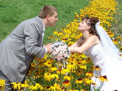 Young happy adult just married newlyweds