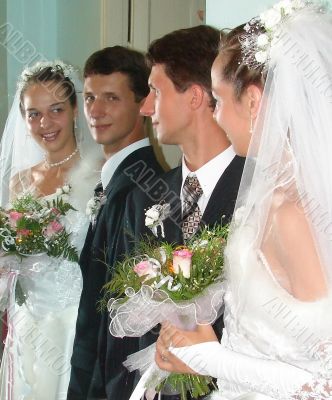 Young happy adult just married newlyweds