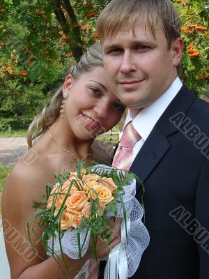 Young happy ewlyweds