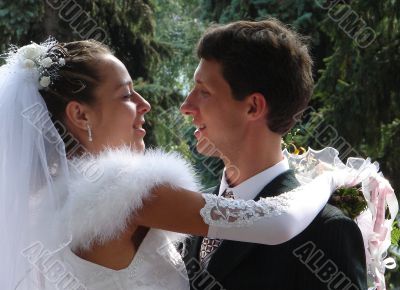 Young happy ewlyweds