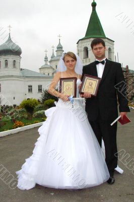 Wedding Couple with Holy Icons