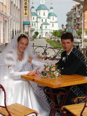 Young happy ewlyweds