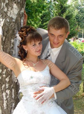 Young happy ewlyweds