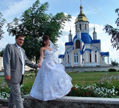 Wedding Couple with Modern Orthodox Church