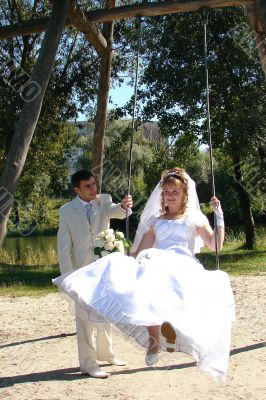 Young happy adult just married newlyweds