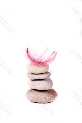 rock and pink feather