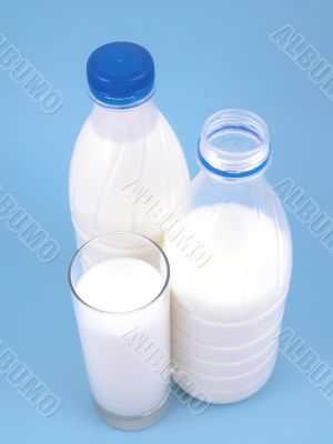 milk on blue background