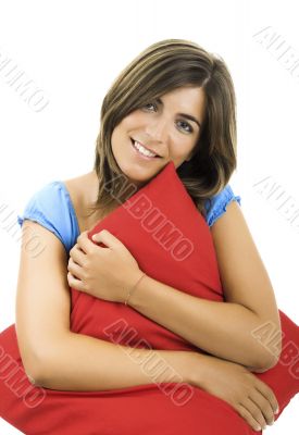Beautiful woman with a soft cushion