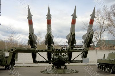 Old rocket installation in a museum of arms