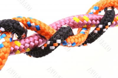 close-ups of colorful ropes isolated on white