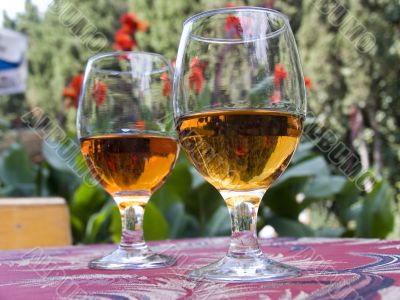 Two glasses with a wine